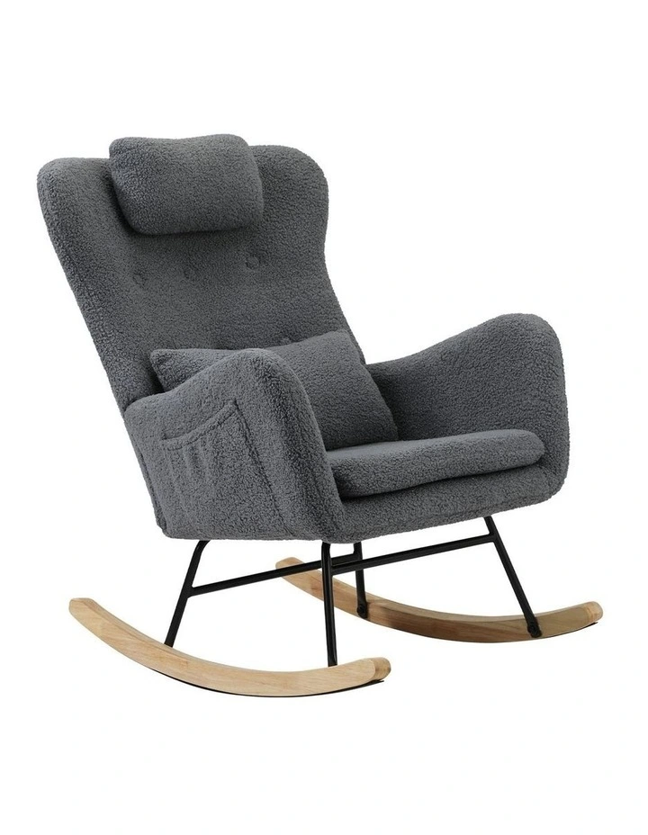 Oikiture Rocking Chair Nursing Armchair Sherpa Accent Chairs With 2 Pillow Grey image 1