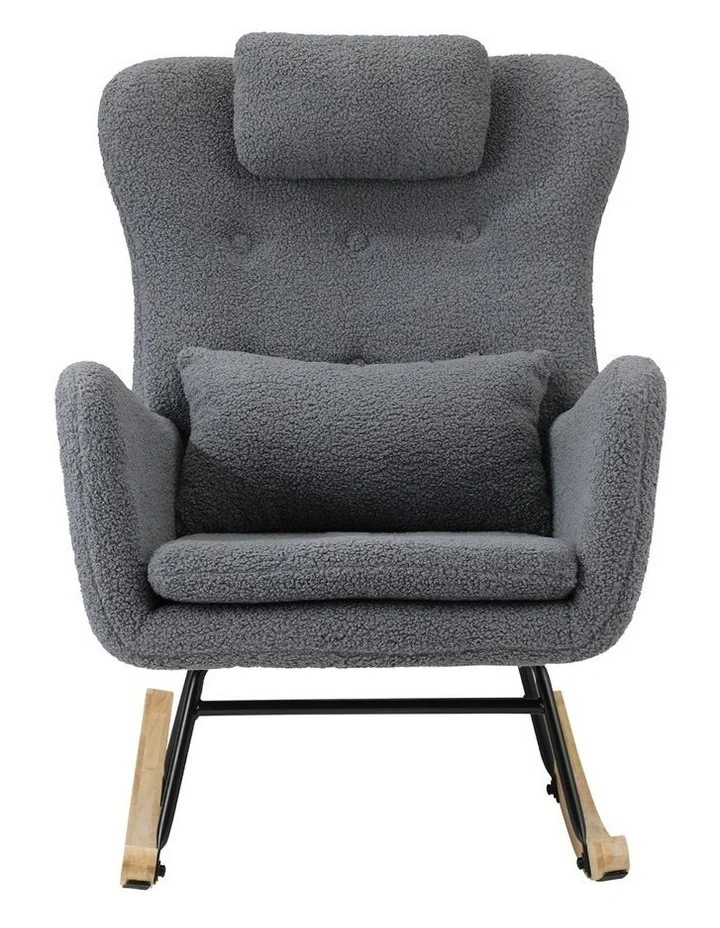 Oikiture Rocking Chair Nursing Armchair Sherpa Accent Chairs With 2 Pillow Grey image 2