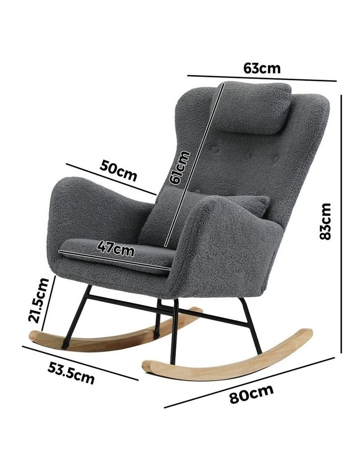 Oikiture Rocking Chair Nursing Armchair Sherpa Accent Chairs With 2 Pillow Grey image 3