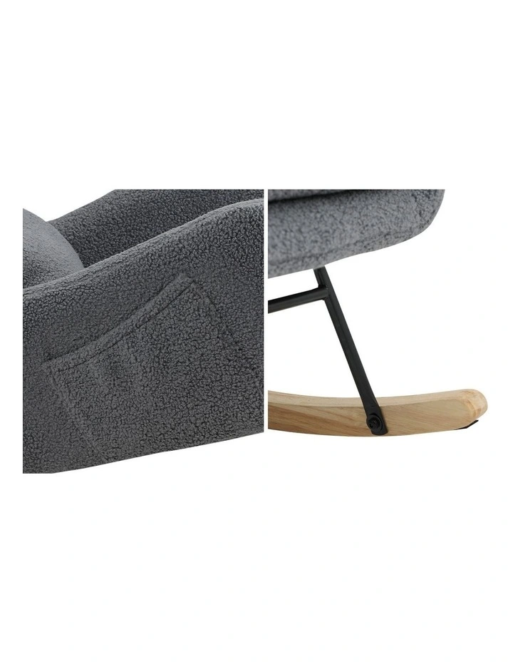 Oikiture Rocking Chair Nursing Armchair Sherpa Accent Chairs With 2 Pillow Grey image 7