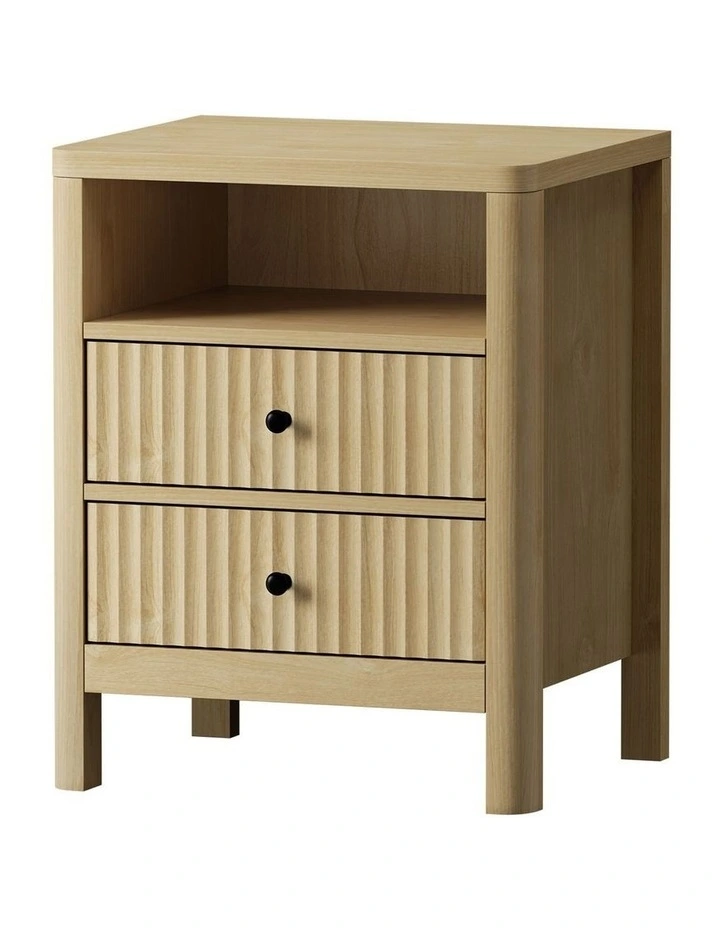 Oikiture Bedside Table 2 Drawers Side End Tables Nightstand Open Shelf Natural image 1