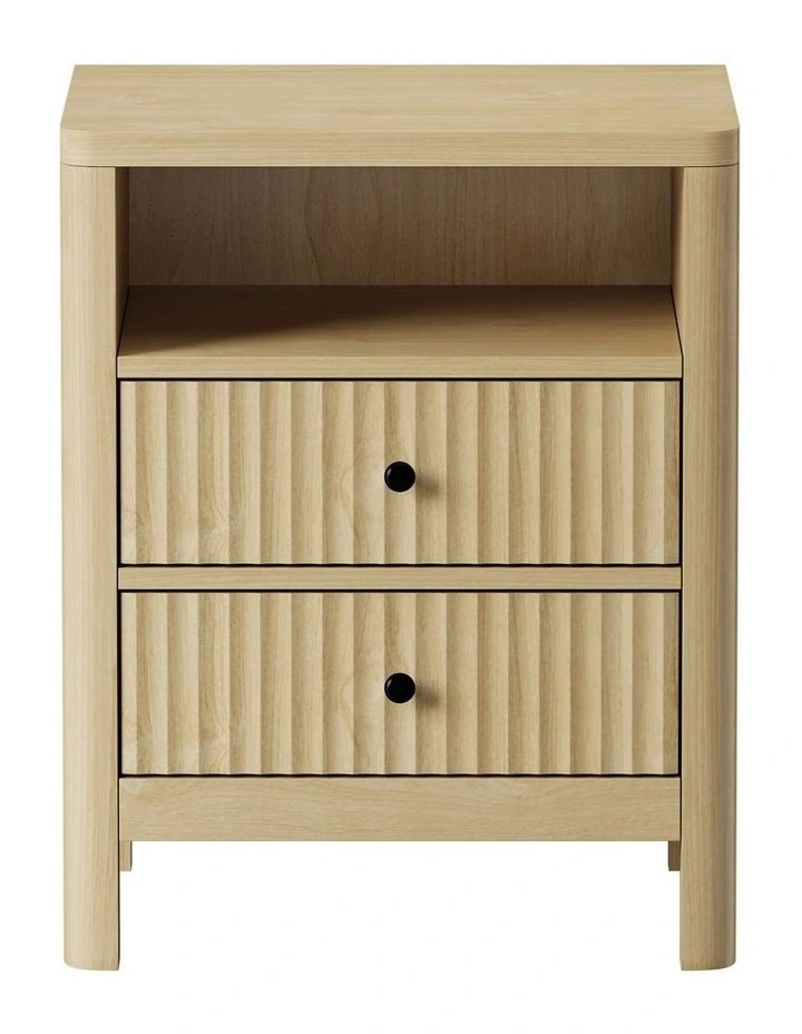 Oikiture Bedside Table 2 Drawers Side End Tables Nightstand Open Shelf Natural image 2