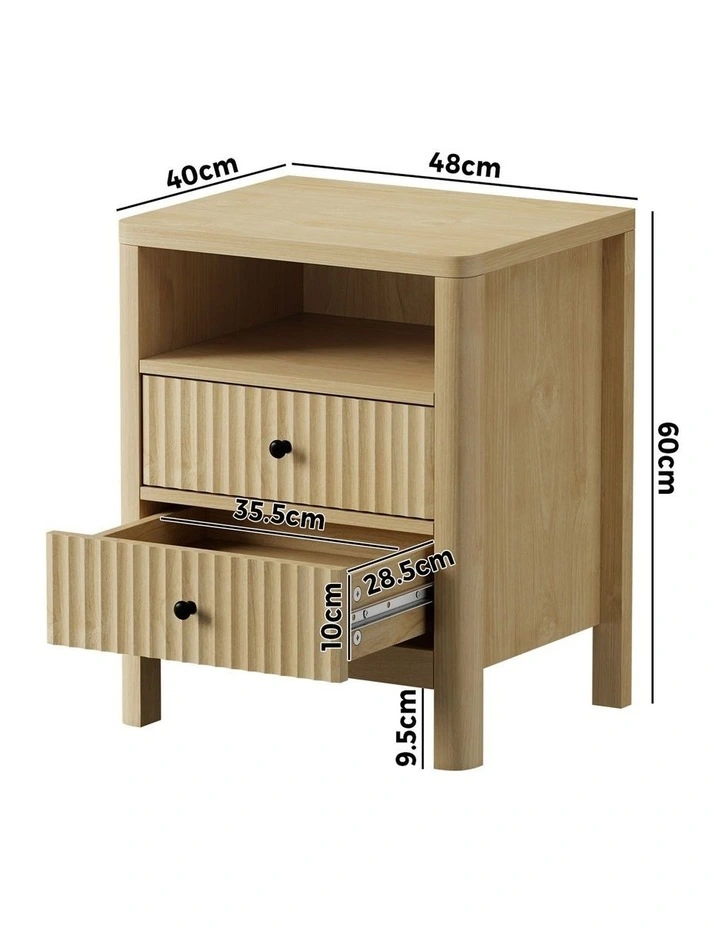 Oikiture Bedside Table 2 Drawers Side End Tables Nightstand Open Shelf Natural image 3