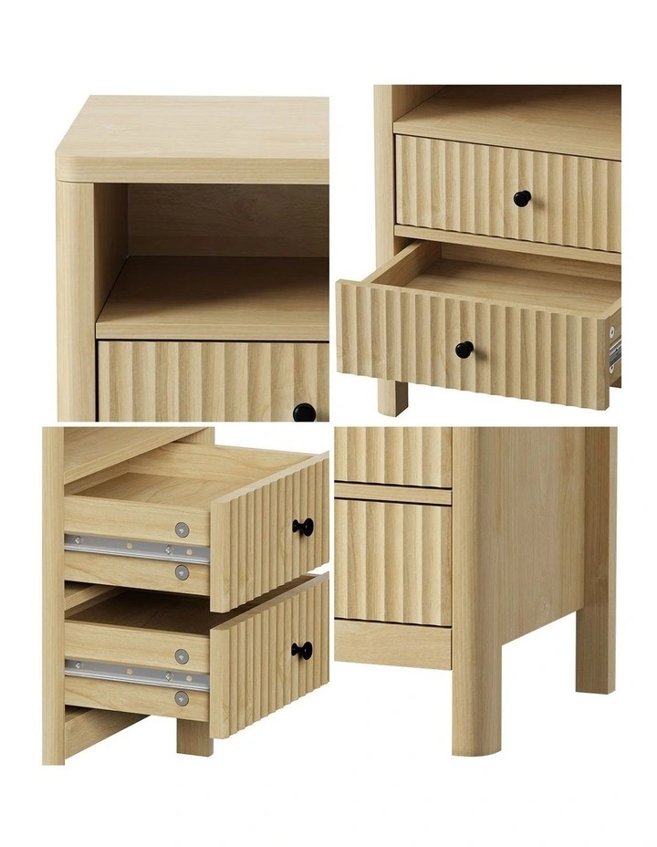 Oikiture Bedside Table 2 Drawers Side End Tables Nightstand Open Shelf Natural image 6
