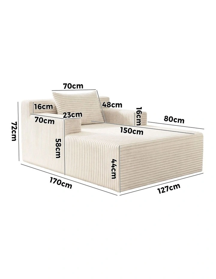 Oikiture Compressed Chaise Chair Corduroy Single Sofa Couch Comfy Lounger Beige image 3