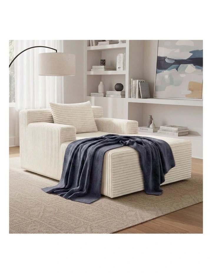 Oikiture Compressed Chaise Chair Corduroy Single Sofa Couch Comfy Lounger Beige image 4