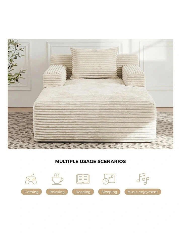Oikiture Compressed Chaise Chair Corduroy Single Sofa Couch Comfy Lounger Beige image 5
