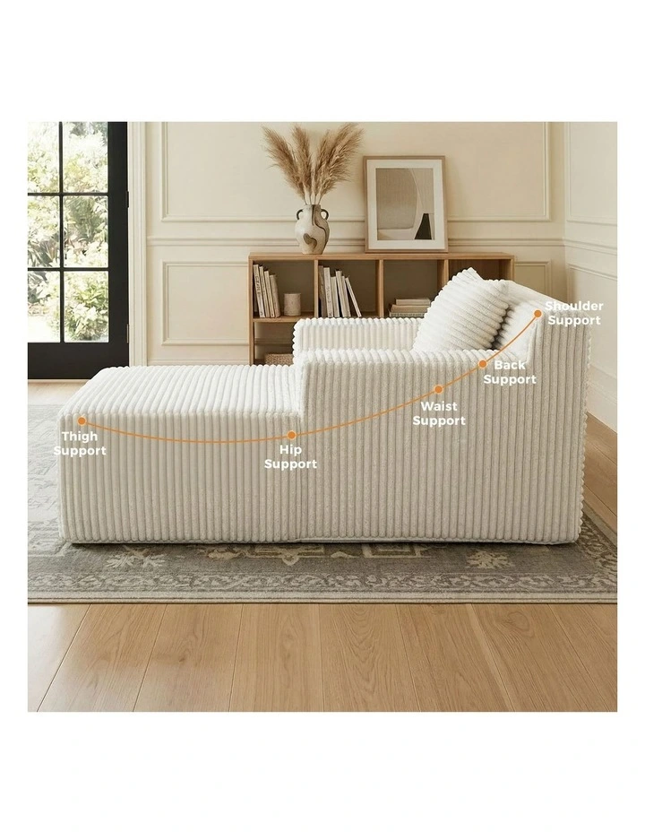 Oikiture Compressed Chaise Chair Corduroy Single Sofa Couch Comfy Lounger Beige image 6