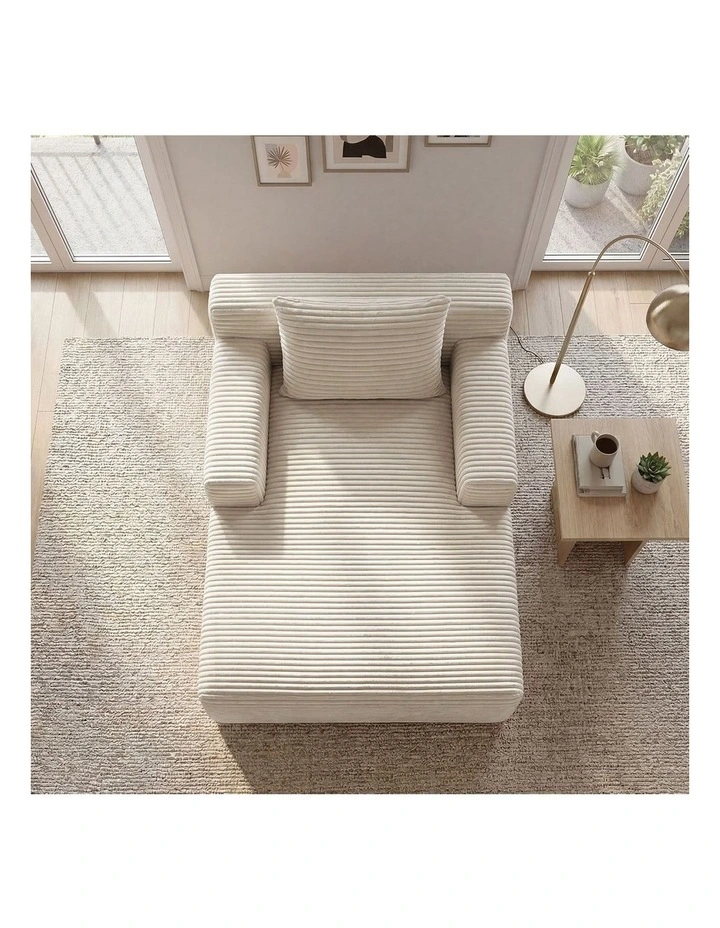 Oikiture Compressed Chaise Chair Corduroy Single Sofa Couch Comfy Lounger Beige image 7