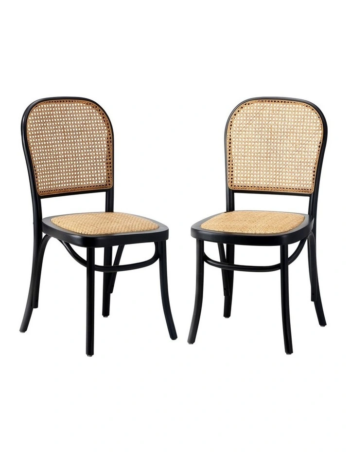 Oikiture 2PCS Dining Chairs Wooden Chairs Rattan Accent Chair Black image 1