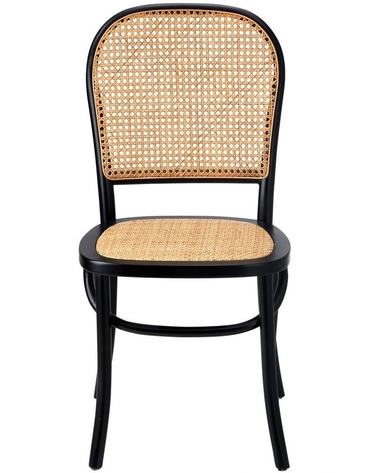 Oikiture 2PCS Dining Chairs Wooden Chairs Rattan Accent Chair Black image 2