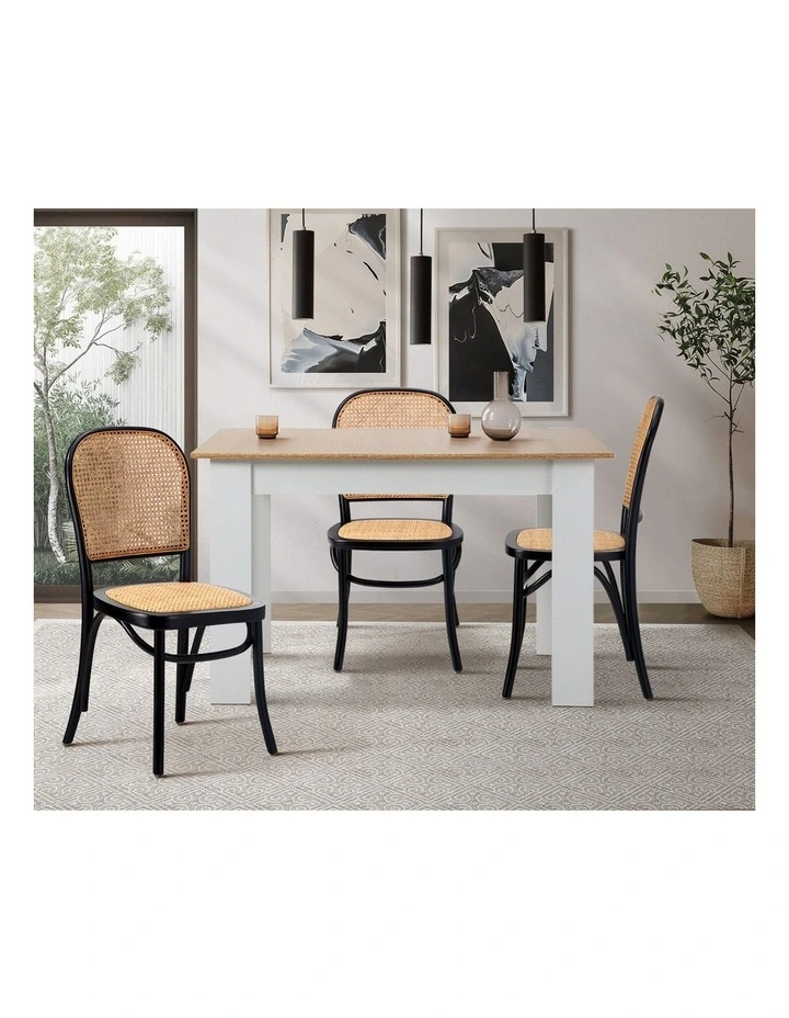 Oikiture 2PCS Dining Chairs Wooden Chairs Rattan Accent Chair Black image 5