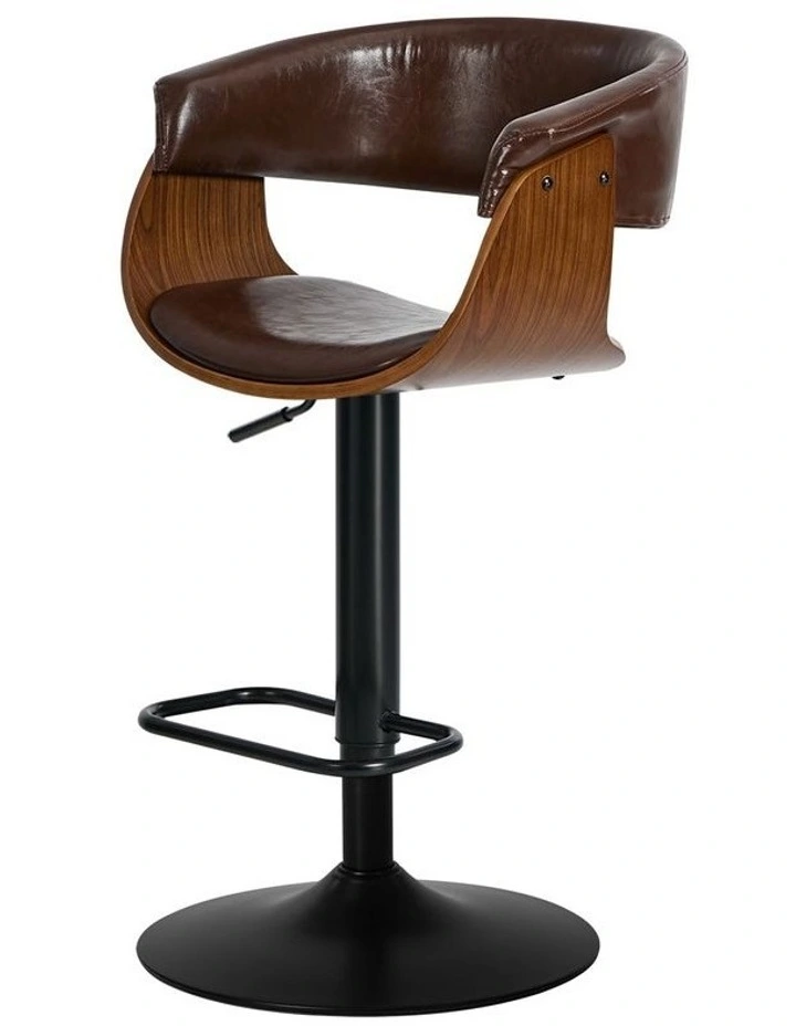 Oikiture 2x Bar Stools Swivel Gas Lift Counter Stool Armrest Leather Brown image 2