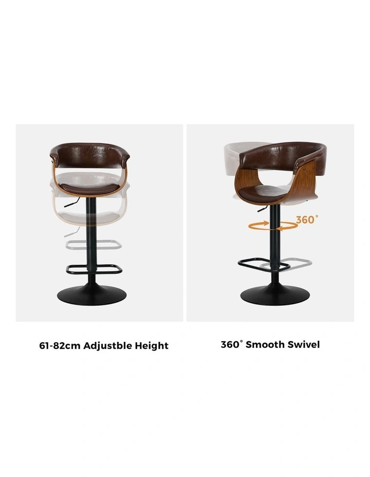 Oikiture 2x Bar Stools Swivel Gas Lift Counter Stool Armrest Leather Brown image 6