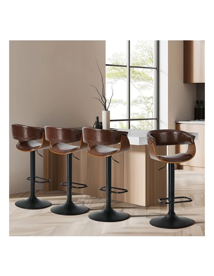 Oikiture 2x Bar Stools Swivel Gas Lift Counter Stool Armrest Leather Brown image 7