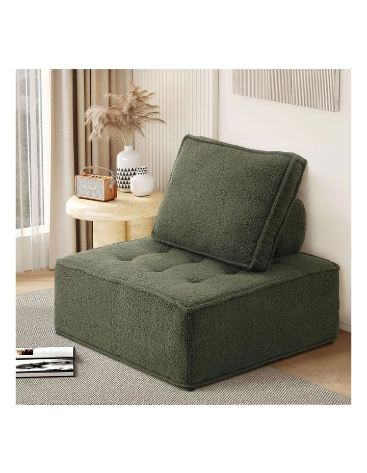 Oikiture 1PC Modular Sofa Lounge Chair Armless TOFU Back Sherpa Green image 4