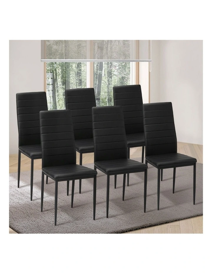 Oikiture 6PCS Dining Chairs High-Back Kitchen Chair Padded Faux Leather Black image 4