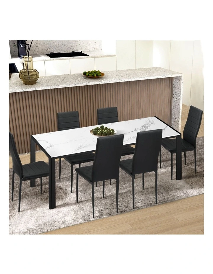 Oikiture 6PCS Dining Chairs High-Back Kitchen Chair Padded Faux Leather Black image 5