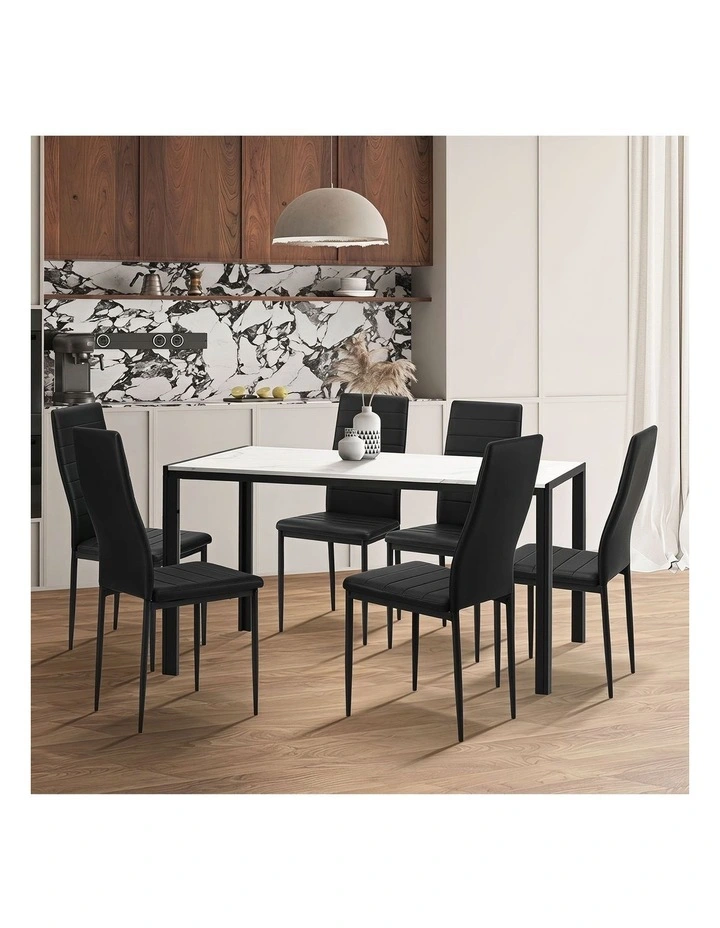 Oikiture 6PCS Dining Chairs High-Back Kitchen Chair Padded Faux Leather Black image 7