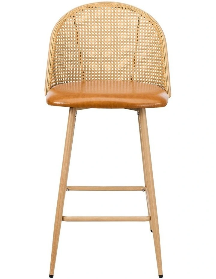 Oikiture Bar Stools Kitchen Counter Stool Rattan Dining Chair PU Brown x2 image 2