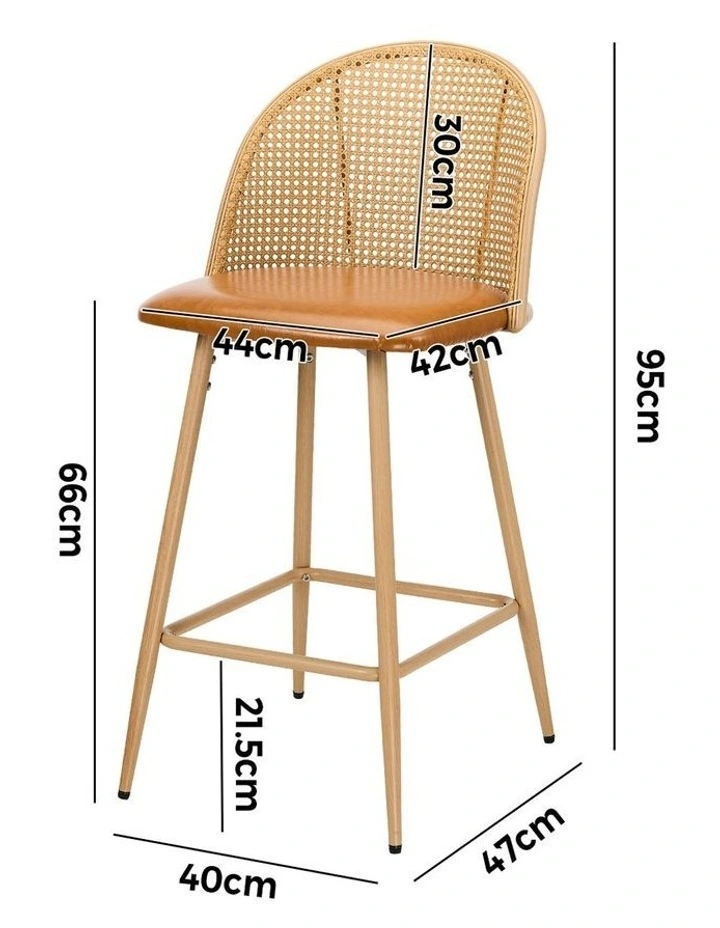 Oikiture Bar Stools Kitchen Counter Stool Rattan Dining Chair PU Brown x2 image 3