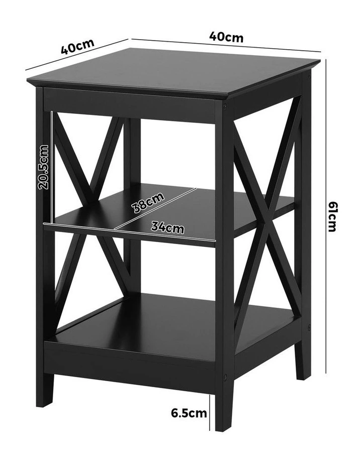 Oikiture Side Table Coffee Bedside Sofa End Tables 3-tier Shelf Black image 3