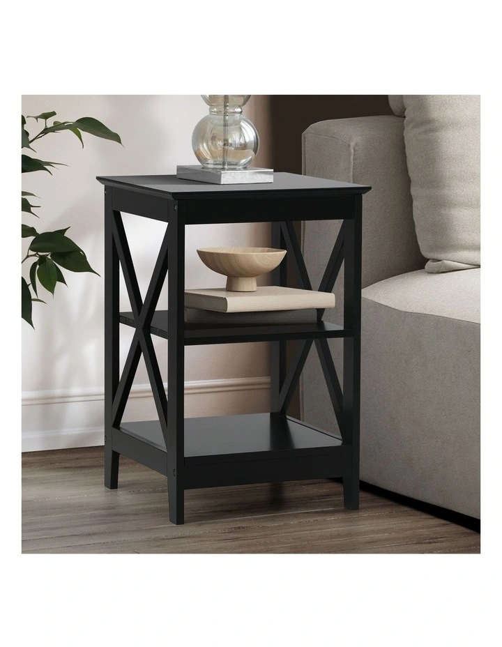 Oikiture Side Table Coffee Bedside Sofa End Tables 3-tier Shelf Black image 4