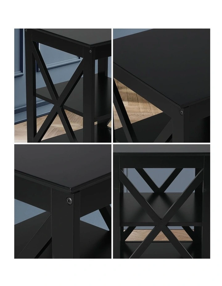 Oikiture Side Table Coffee Bedside Sofa End Tables 3-tier Shelf Black image 6