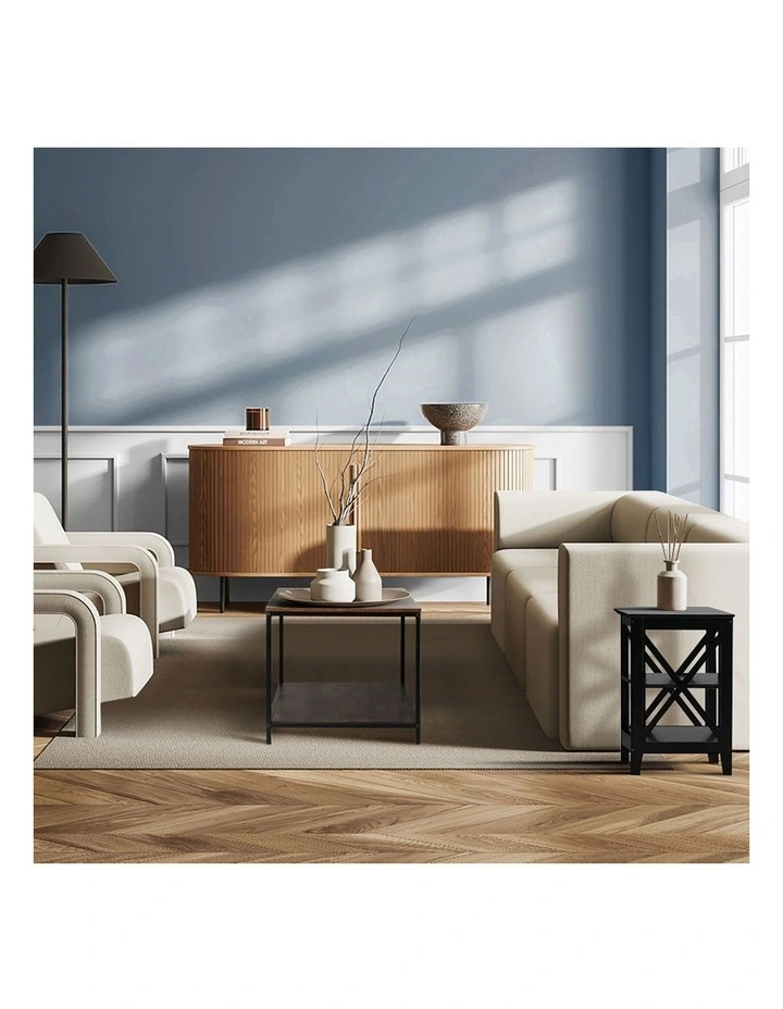Oikiture Side Table Coffee Bedside Sofa End Tables 3-tier Shelf Black image 7