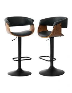 Oikiture 2x Bar Stools Swivel Gas Lift Counter Stool Armrest Leather Black