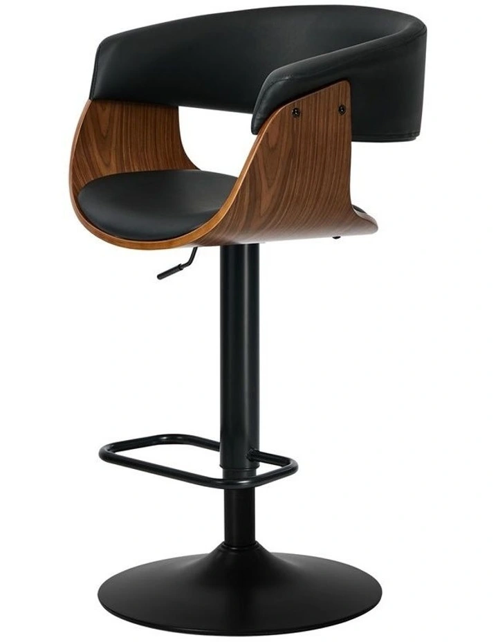 Oikiture 2x Bar Stools Swivel Gas Lift Counter Stool Armrest Leather Black image 2