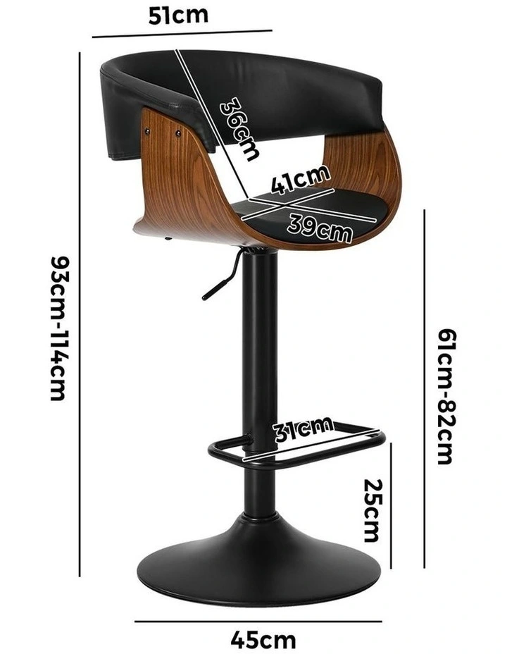 Oikiture 2x Bar Stools Swivel Gas Lift Counter Stool Armrest Leather Black image 3