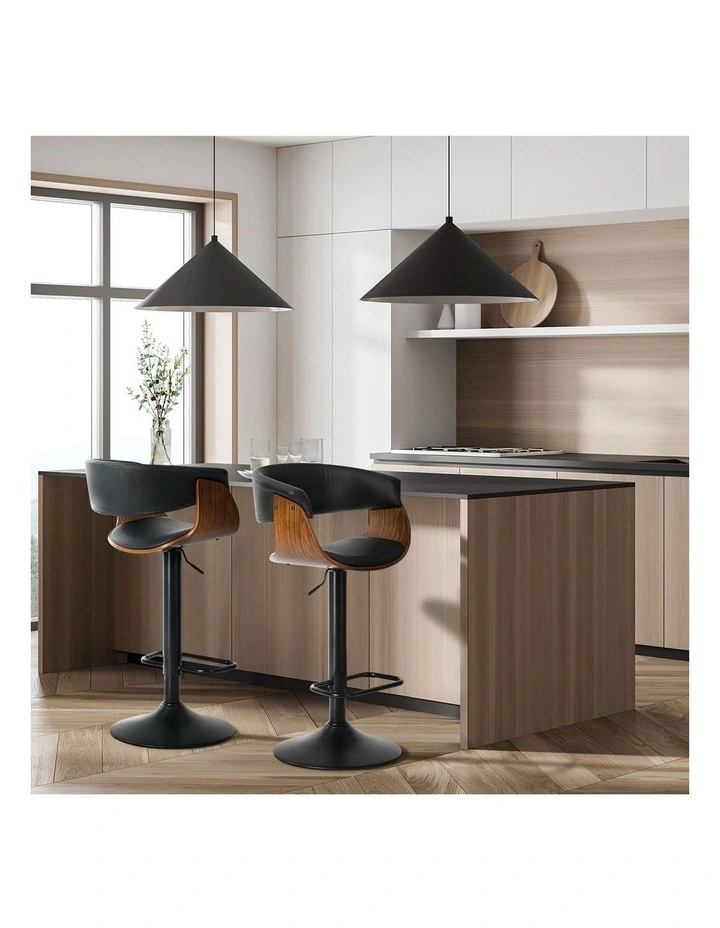 Oikiture 2x Bar Stools Swivel Gas Lift Counter Stool Armrest Leather Black image 5