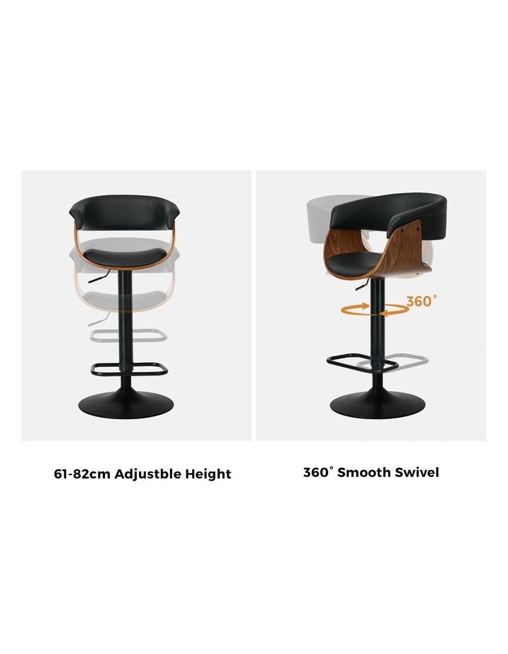 Oikiture 2x Bar Stools Swivel Gas Lift Counter Stool Armrest Leather Black image 6
