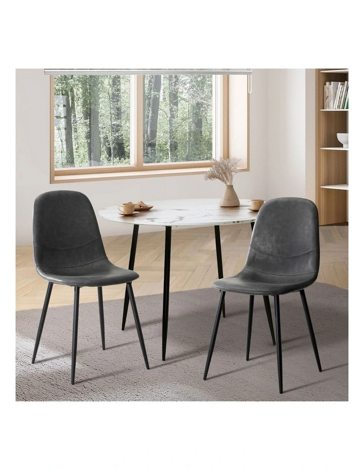 Oikiture 2x Dining Chairs Kitchen Accent Chair Lounge Room PU Leather Grey image 4
