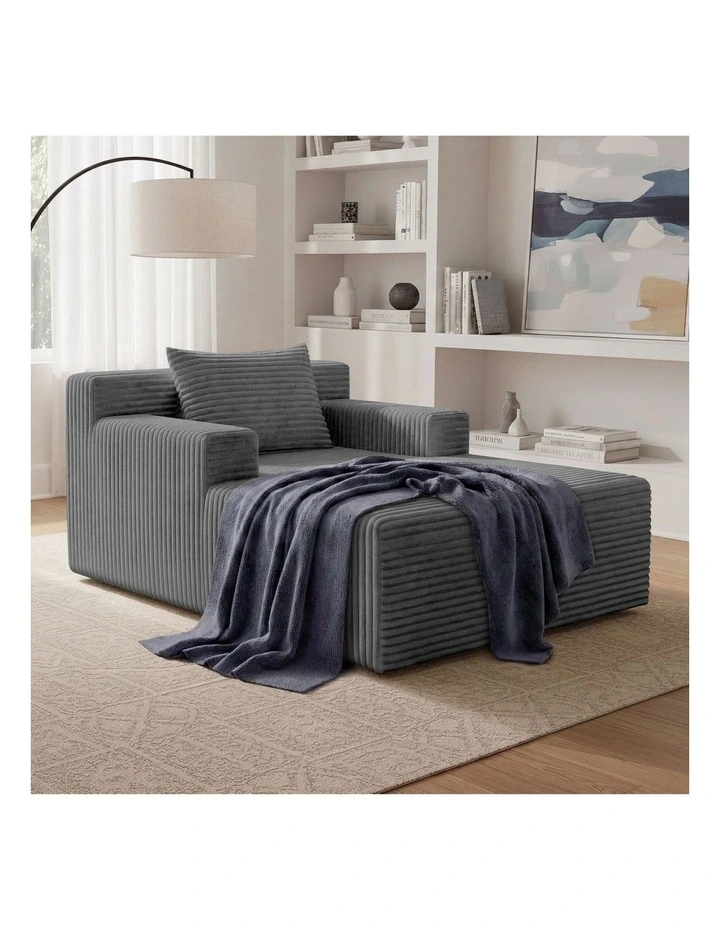 Oikiture Compressed Chaise Chair Corduroy Single Sofa Couch Comfy Lounger Grey image 4