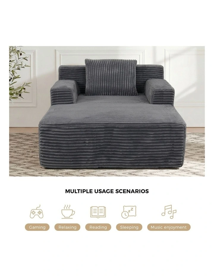 Oikiture Compressed Chaise Chair Corduroy Single Sofa Couch Comfy Lounger Grey image 5