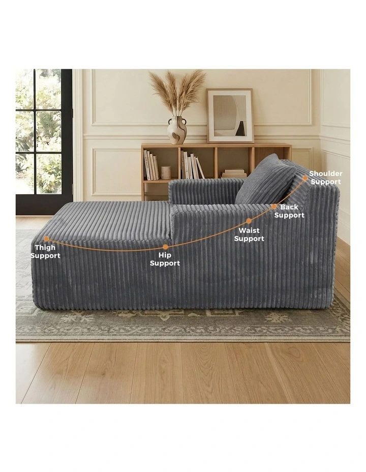 Oikiture Compressed Chaise Chair Corduroy Single Sofa Couch Comfy Lounger Grey image 6