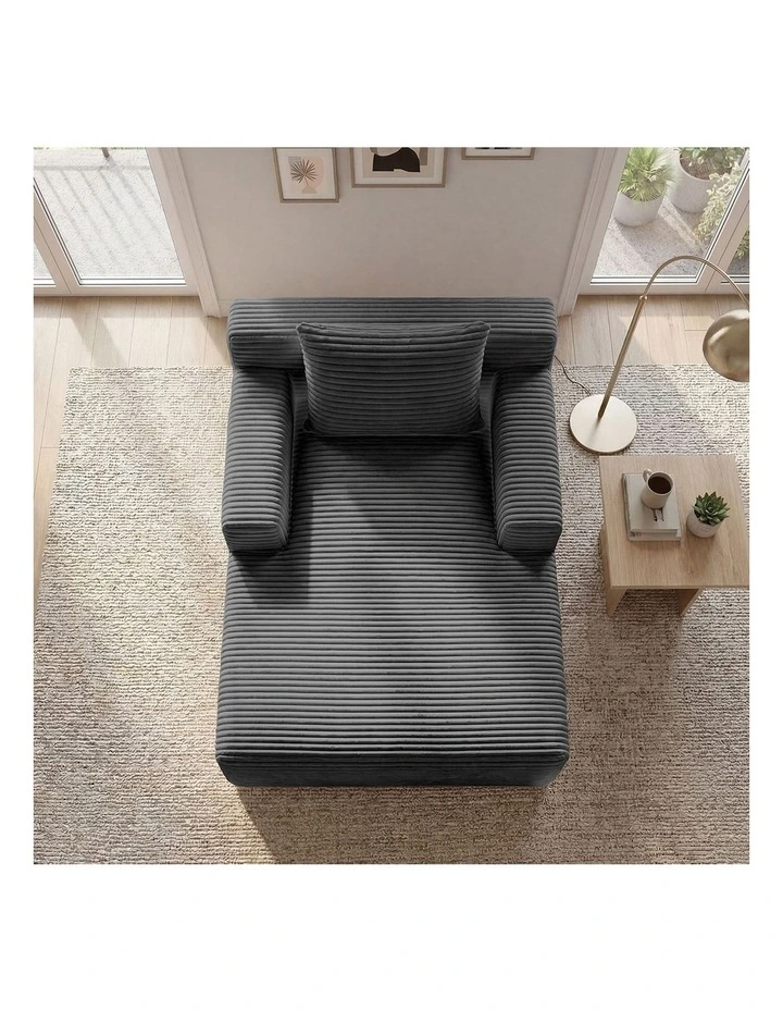 Oikiture Compressed Chaise Chair Corduroy Single Sofa Couch Comfy Lounger Grey image 7