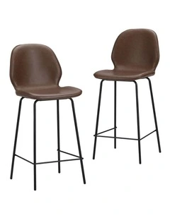 Oikiture 2x Bar Stools Kitchen Dining Chairs Counter Stool Leather Brown