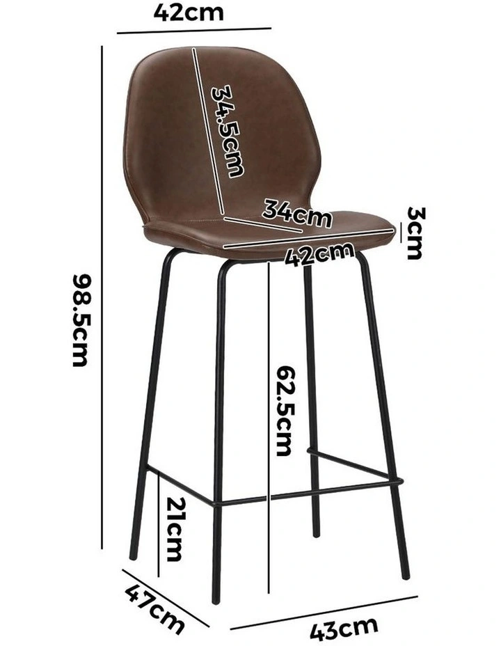 Oikiture 2x Bar Stools Kitchen Dining Chairs Counter Stool Leather Brown image 3