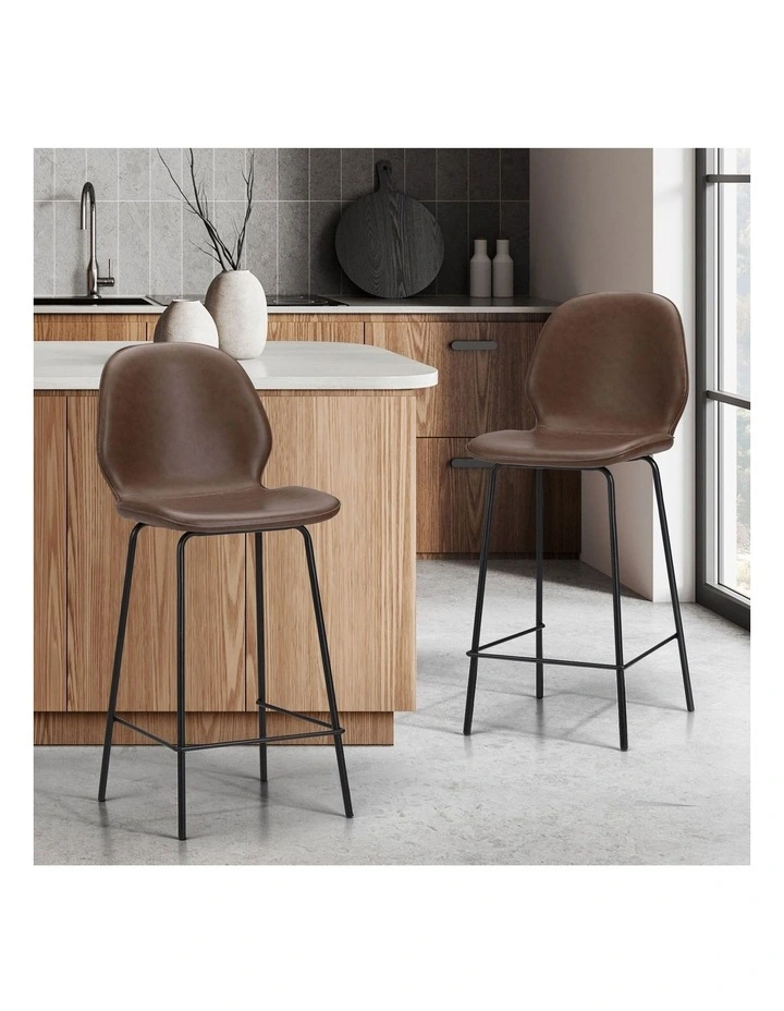 Oikiture 2x Bar Stools Kitchen Dining Chairs Counter Stool Leather Brown image 4