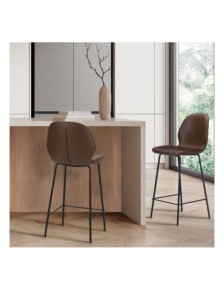 Oikiture 2x Bar Stools Kitchen Dining Chairs Counter Stool Leather Brown image 5