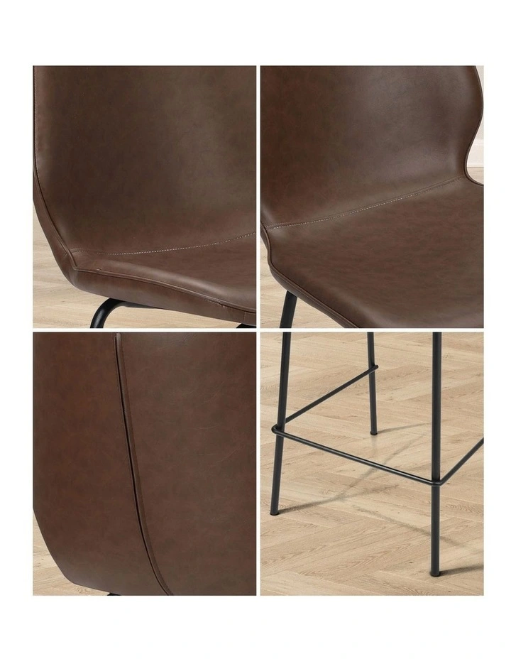 Oikiture 2x Bar Stools Kitchen Dining Chairs Counter Stool Leather Brown image 6