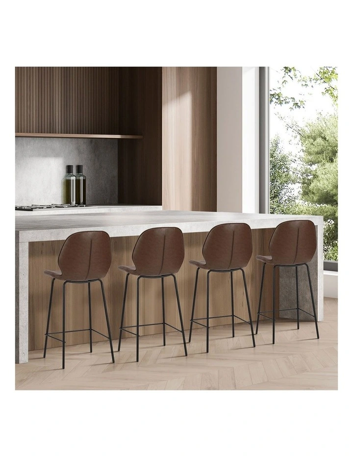 Oikiture 2x Bar Stools Kitchen Dining Chairs Counter Stool Leather Brown image 7