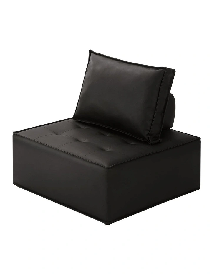 Oikiture 1PC Modular Sofa Lounge Chair Armless TOFU Back PU Leather Black image 1