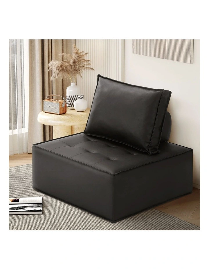 Oikiture 1PC Modular Sofa Lounge Chair Armless TOFU Back PU Leather Black image 4