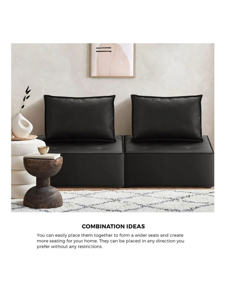 Oikiture 1PC Modular Sofa Lounge Chair Armless TOFU Back PU Leather Black image 5