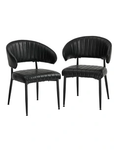 Oikiture 2x PU Leather Dining Chair Kitchen Padded Seat Black