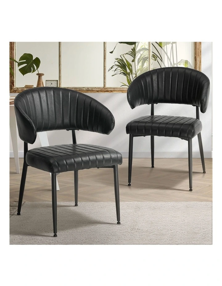 Oikiture 2x PU Leather Dining Chair Kitchen Padded Seat Black image 4